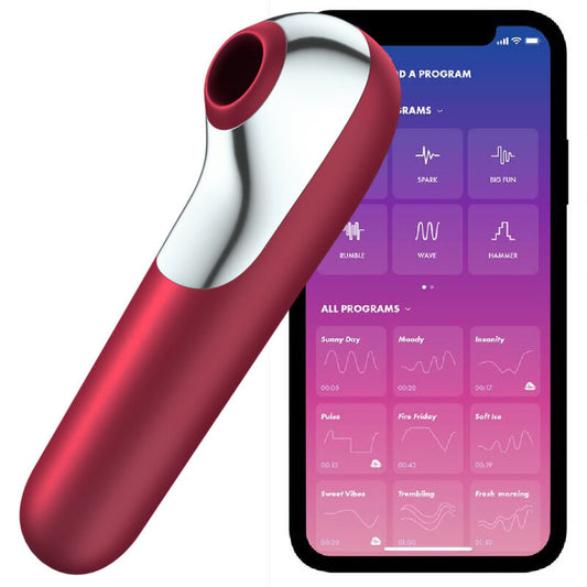 SATISFYER - DUAL LOVE VIBRÁTOR A SÁVAČKA S PULZOVANÝM VZDUCHEM ČERVENÁ