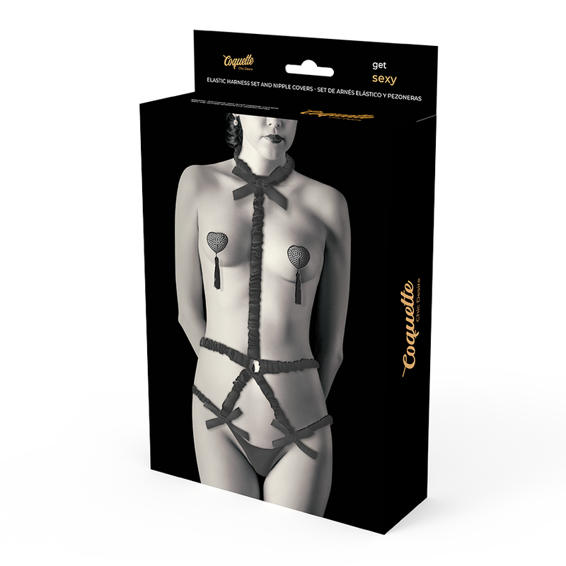 COQUETTE CHIC DESIRE - SADA ELASTICKÝCH POSTROJŮ A KRYTKY BRADAVEK ČERNÉ