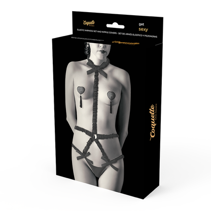 COQUETTE CHIC DESIRE - SADA ELASTICKÝCH POSTROJŮ A KRYTKY BRADAVEK ČERNÉ