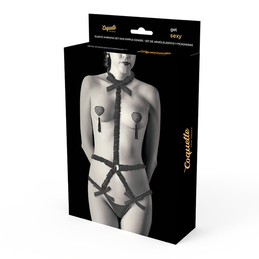 COQUETTE CHIC DESIRE - SADA ELASTICKÝCH POSTROJŮ A KRYTKY BRADAVEK ČERNÉ