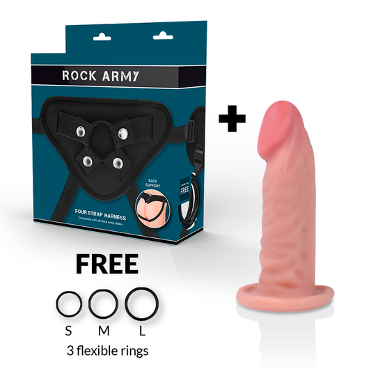 ROCKARMY - POSTROJ + REALISTICKÉ DILDO S DVOJITOU HUSTOTOU TIGER 14 CM -O- 4,46 CM