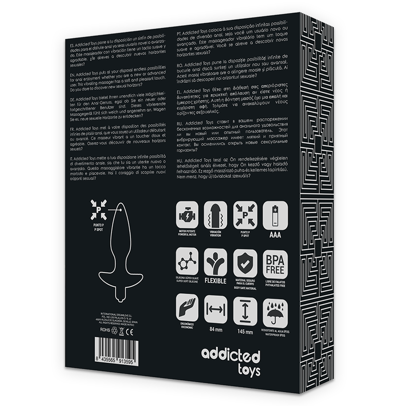 ADDICTED TOYS - ANÁLNÍ MASÁŽNÍ ZÁSOBNÍK S VIBRACEMI, ČERNÝ