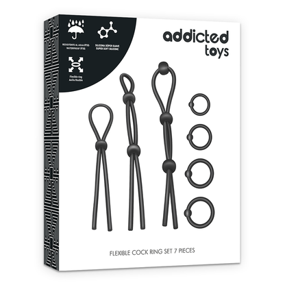 ADDICTED TOYS - SADA FLEXIBILNÍCH SILIKONOVÝCH EROTICKÝCH KROUŽKŮ, 7 DÍLŮ